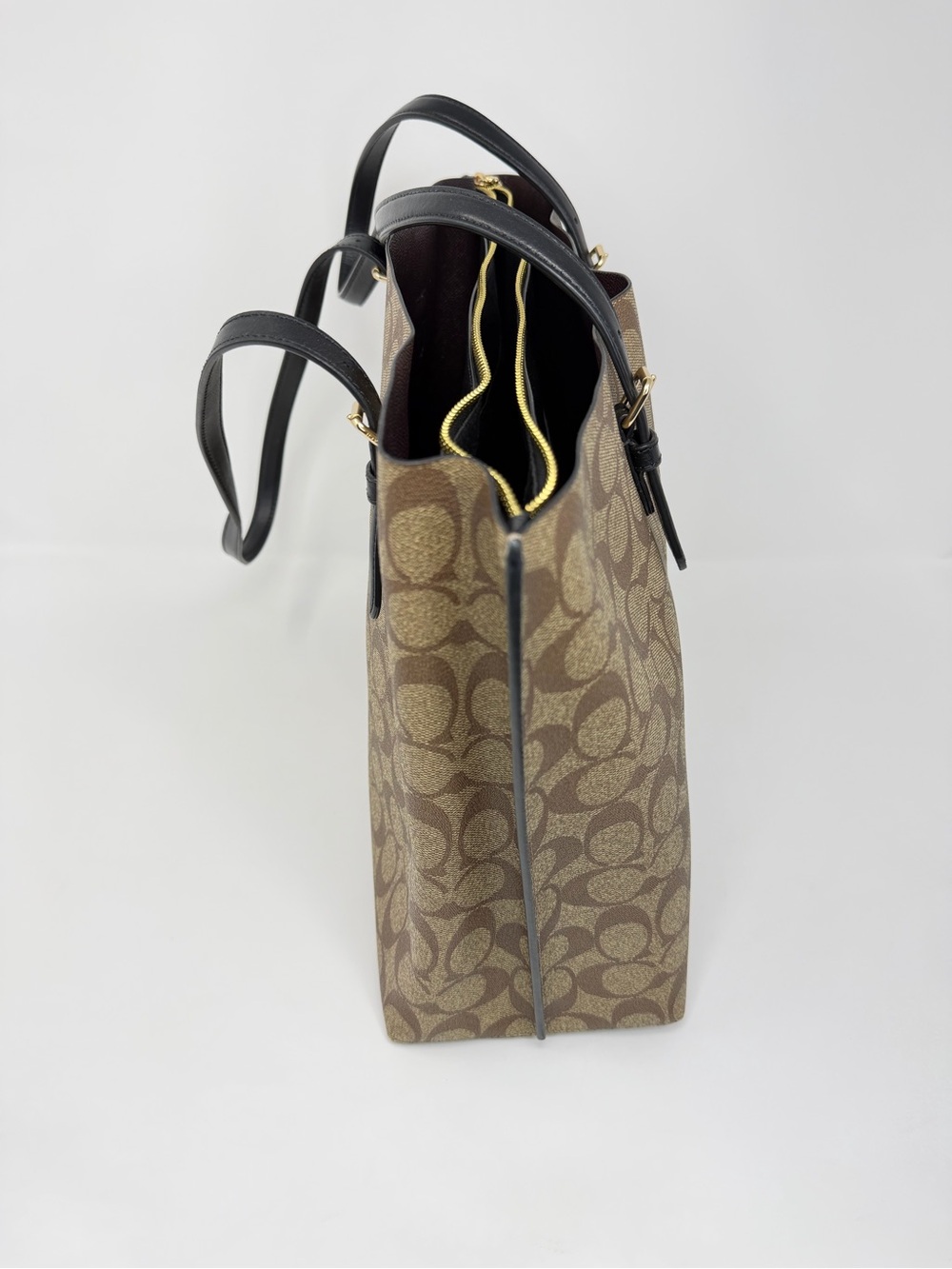 Coach Large Signature Canvas Tote in Brown with Black Handles - Picture 6 of 9